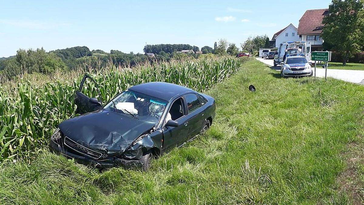 Durch den heftigen Aufprall wurde der Pkw von der Straße geschleudert