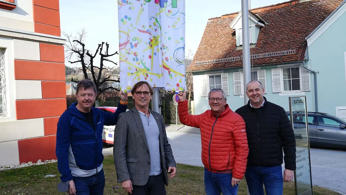 Johannes Steinwender, Bürgermeister Erwin Eggenreich, Faschingskanzler Ewald Wild und Gottfried Derler