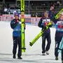 OBERSTDORF,GERMANY,29.DEC.24 - NORDIC SKIING, SKI JUMPING - FIS World Cup, Four Hills Tournament, large hill, men. Image shows Stefan Kraft, Jan Hoerl and Daniel Tschofenig (AUT). Photo: GEPA pictures/ Thomas Bachun