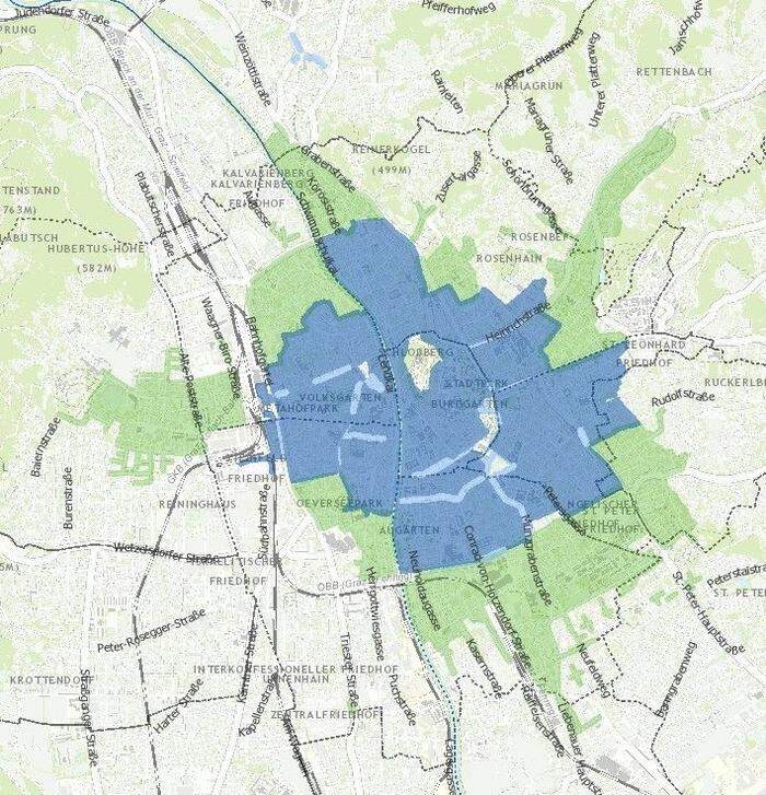 Blaue und grüne Zone in Graz