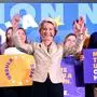 European Commission President and EPP lead candidate Ursula von der Leyen waves as she delivers a speech during an EPP election evening after the vote for the European Parliament election in Brussels on June 9, 2024. (Photo by JOHN THYS / AFP)