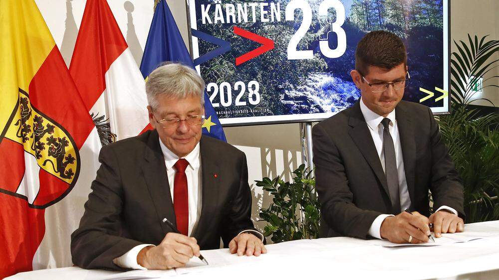LH Peter Kaiser (SPÖ) und LH-Vize Martin Gruber (ÖVP) sind beide für Personal zuständig
