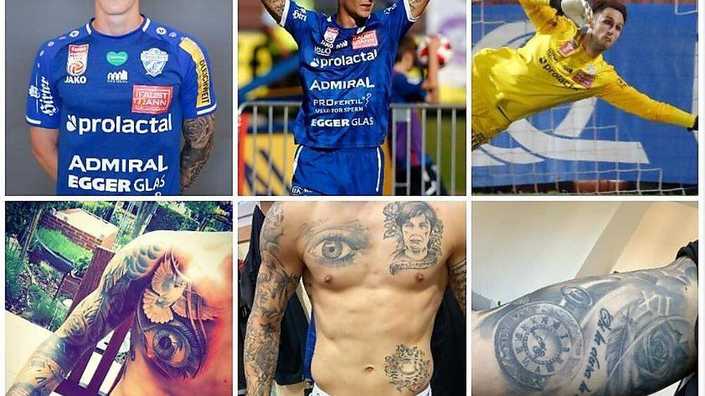 Drei Spieler des TSV Hartberg zeigen ihre Tattoos 