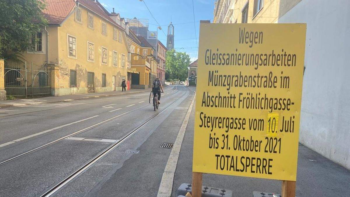 Gleisbauarbeiten machen eine Sperre der Münzgrabenstraße notwendig