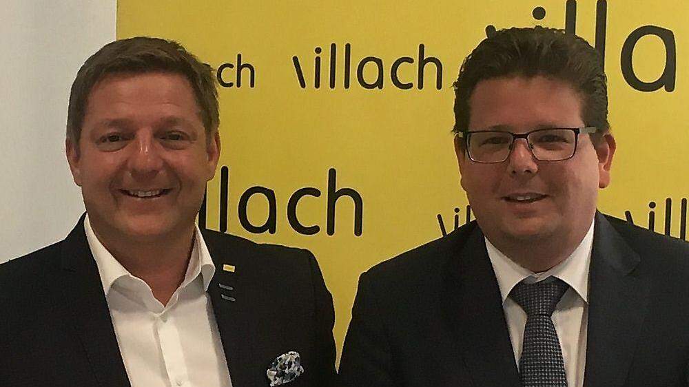 Villachs Stadtrat Christian Pober (ÖVP, rechts) übt Kritik an Bürgermeister Günther Albel (SPÖ, links)