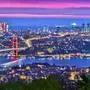 Panoramic view of Istanbul with the Bosphorus Bridge over Bosphorus strait.