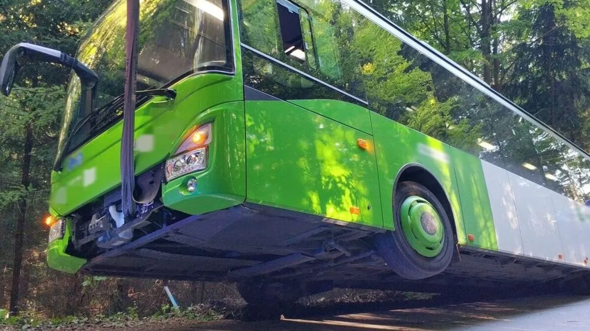 Mit einem Kran und zwei Seilwinden wurde der Bus zurück auf die Straße gebracht
