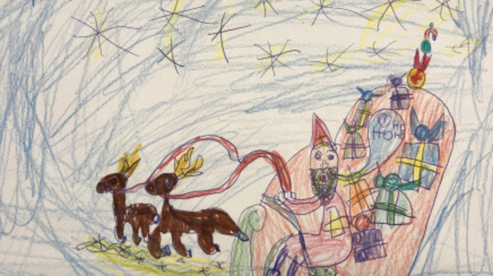 Katharina Konrad aus Voitsberg ist sechs Jahre alt und hat sich für ihr Weihnachtsbild etwas ganz Besonderes einfallen lassen. Einen vollgepackter Schlitten mit allerlei Geschenken für die Kinder hat sie gezeichnet. Die Rentiere und der Weihnachtsmann dürfen natürlich nicht fehlen.