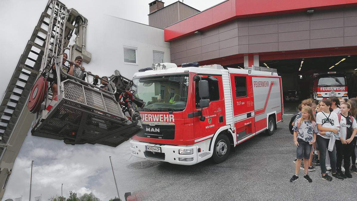 Auch die Drehleiter durften die Schüler austesten