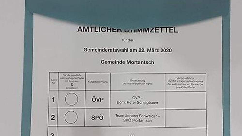 So war der Wahlzettel zur Gemeinderatswahl in einigen Teilen von Mortantsch gefaltet