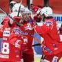 KLAGENFURT,AUSTRIA,05.APR.21- ICE HOCKEY - Ice Hockey League, play off, semifinal, Klagenfurter AC vs EC Red Bull Salzburg. Image shows the rejoicing of Thomas Koch, Blaz Gregorc, Clemens Unterweger and Nick Petersen (KAC).
Photo: GEPA pictures/ Daniel Goetzhaber