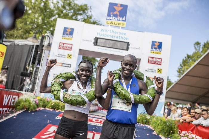 Viola Kibiwot und Peter Kirui holen sich die Siegeskränze am Wörthersee