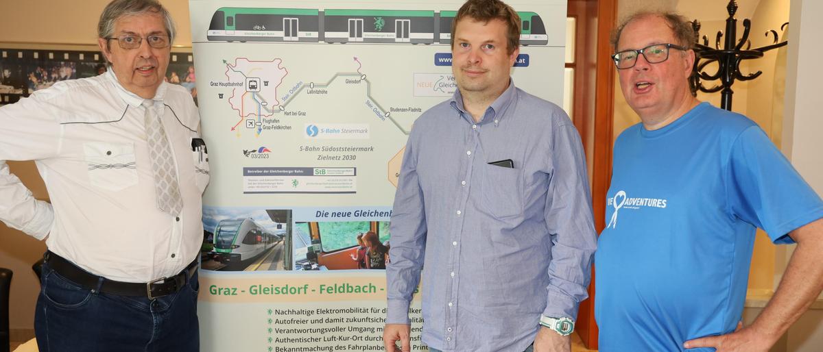 Obmann Richard Fuchs (l.) fordert mit Mitstreitern den Ausbau der Gleichenberger Bahn
