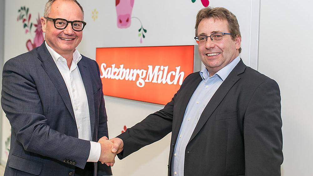  Matthias Oettel (links, Vorstand Consumer Products Meggle AG) und Robert Leitner (Aufsichtsratsvorsitzender SalzburgMilch)