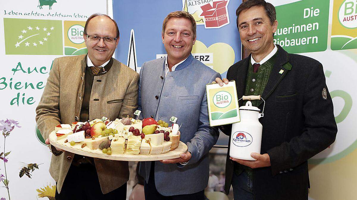 Helmut Petschar, Günther Albel und Hans Kreschischnig freuen sich auf die Kulinarik beim Biofest