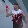 Jakob Schubert of Austria reacts after competing in the men's boulder and lead sport climbing at the 2024 Summer Olympics, Monday, Aug. 5, 2024, in Le Bourget, France. (AP Photo/Tsvangirayi Mukwazhi)