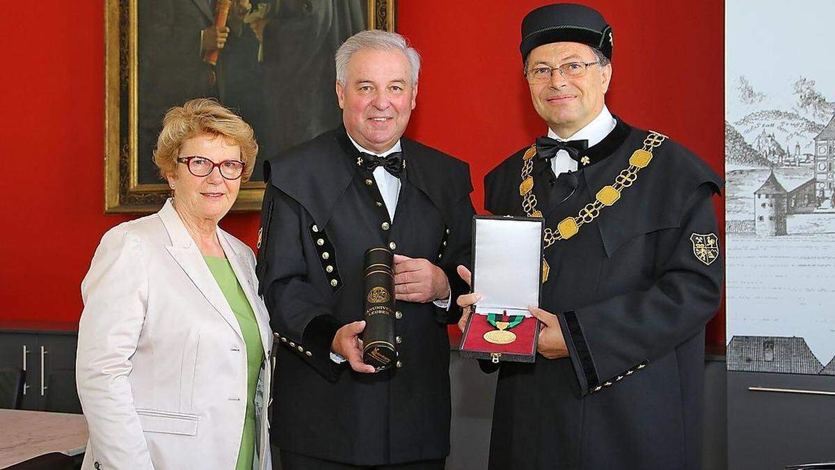 Waltraud Klasnic, Vorsitzende des Uni-Rats der Montanuniversität Leoben, Hermann Schützenhöfer, Rektor Wilfried Eichlseder