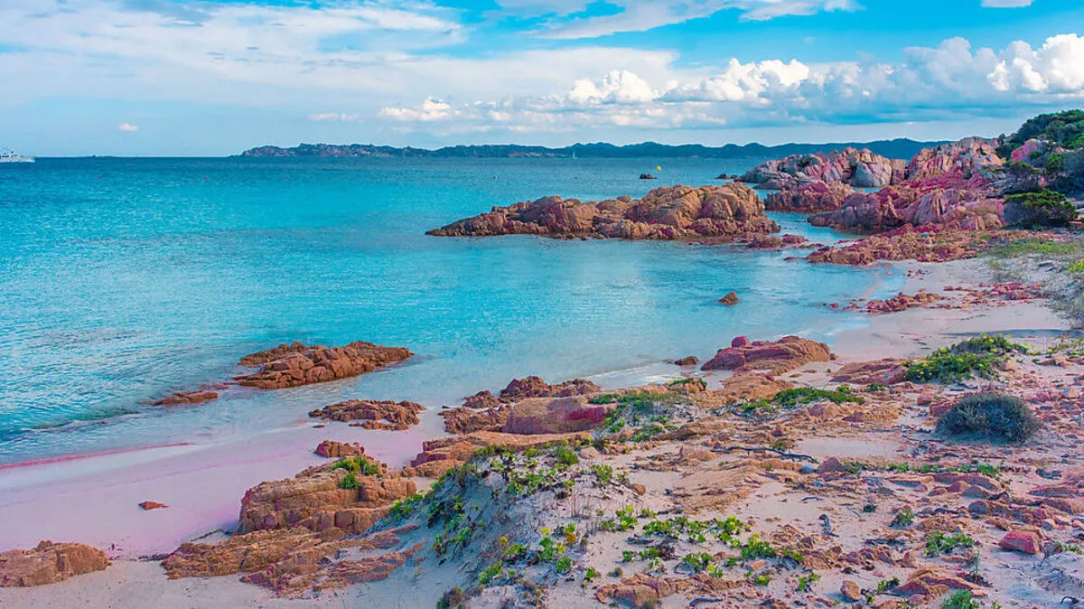 Der rosarote Strand auf der Insel Budelli