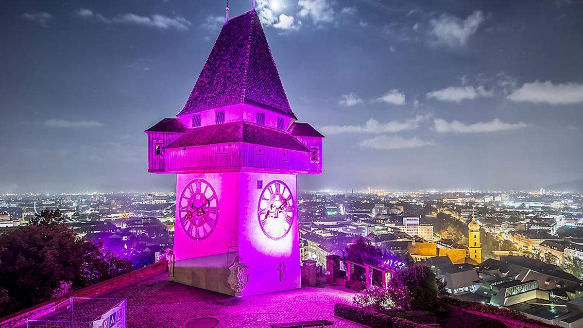 Wurde im Vorjahr angestrahlt: Der Uhrturm in Graz