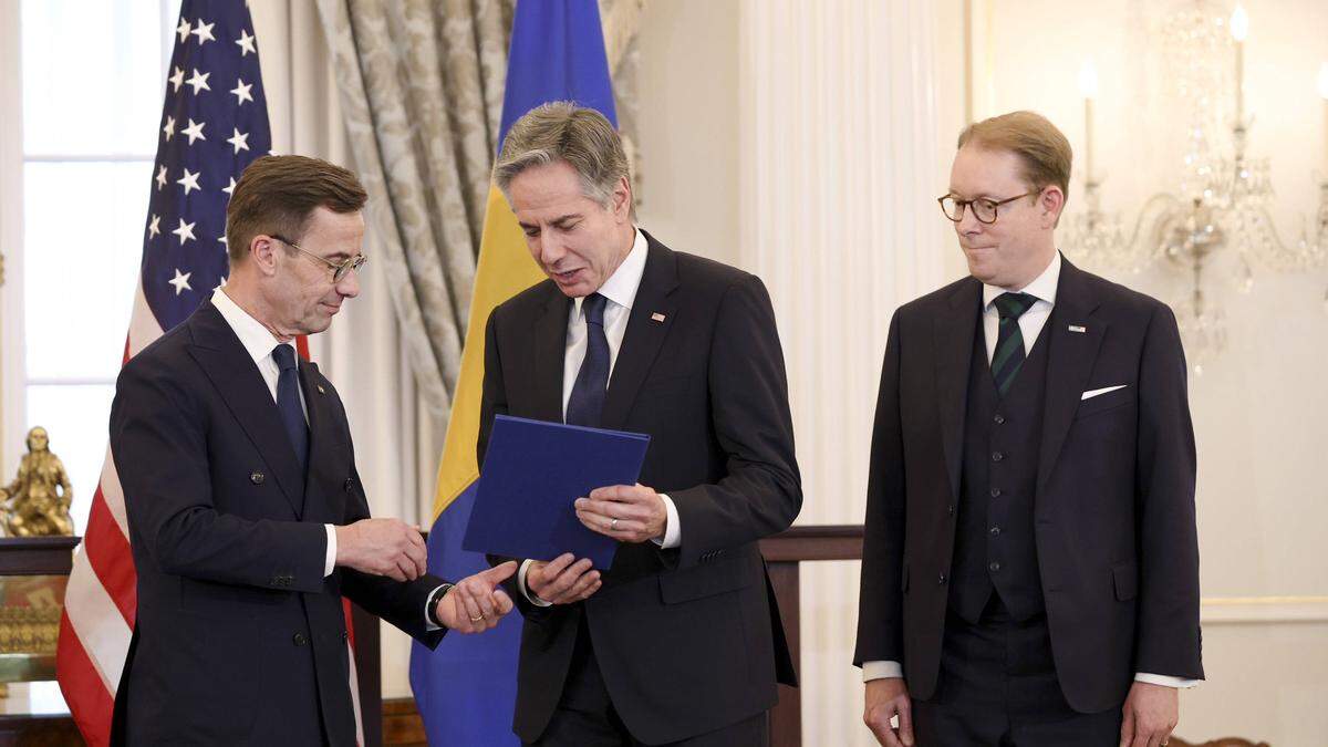Der schwedische Premier Ulf Kristersson und US-Außen-Minister Antony Blinken