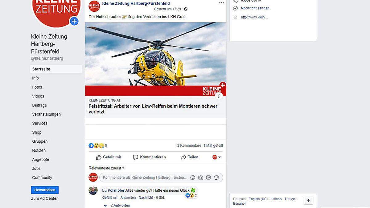 Die Facebook-Seite der Kleinen Zeitung-Hartberg-Fürstenfeld