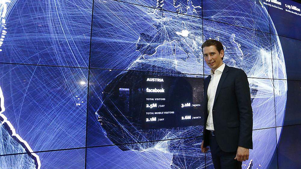 Sebastian Kurz besuchte mehrfach Tech-Firmen im Silicon Valley. 2015 war er als Außenminister in der Facebook-Zentrale in Menlo Park zu Gast