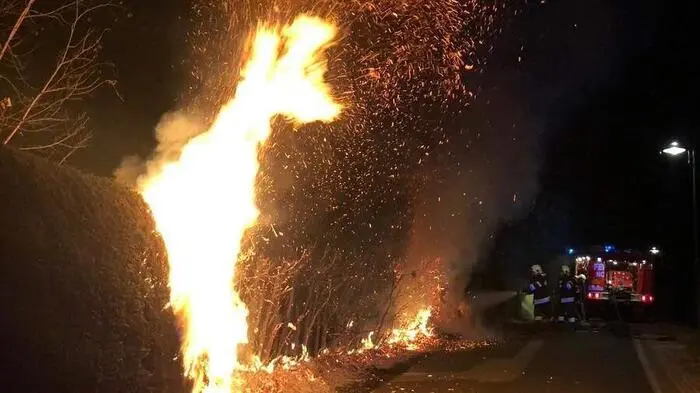Aus noch ungeklärter Ursache war am Sonntagabend gegen 19 Uhr in der Weizer Hofstraße eine Thujenhecke in Brand geraten.