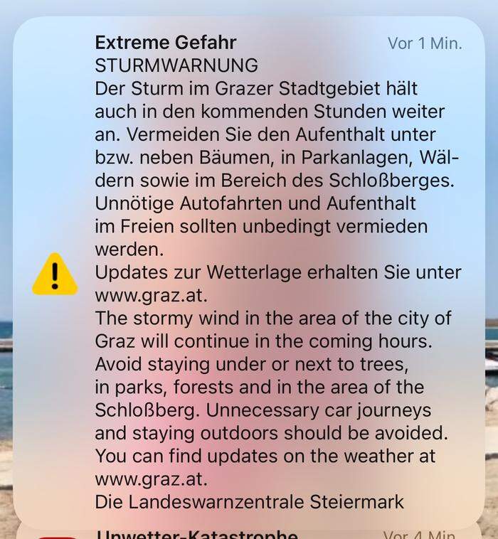 Die Warnung für Graz heute Sonntag