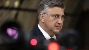 Croatia's Prime Minister Andrej Plenkovic speaks with the media during an EU summit in Brussels, Thursday, April 18, 2024. European Union leaders on Wednesday debated a new "European Competitiveness Deal" aimed at helping the 27-nation bloc close the gap with Chinese and American rivals amid fears the region's industries will otherwise be left behind for good. (AP Photo/Omar Havana)