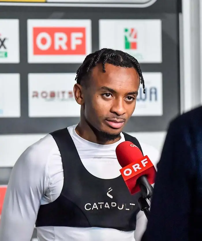 WOLFSBERG,AUSTRIA,04.NOV.23 - SOCCER - ADMIRAL Bundesliga, Wolfsberger AC vs SK Austria Klagenfurt. Image shows Thierno Ballo (WAC) during an interview.
Photo: GEPA pictures/ Avni Retkoceri