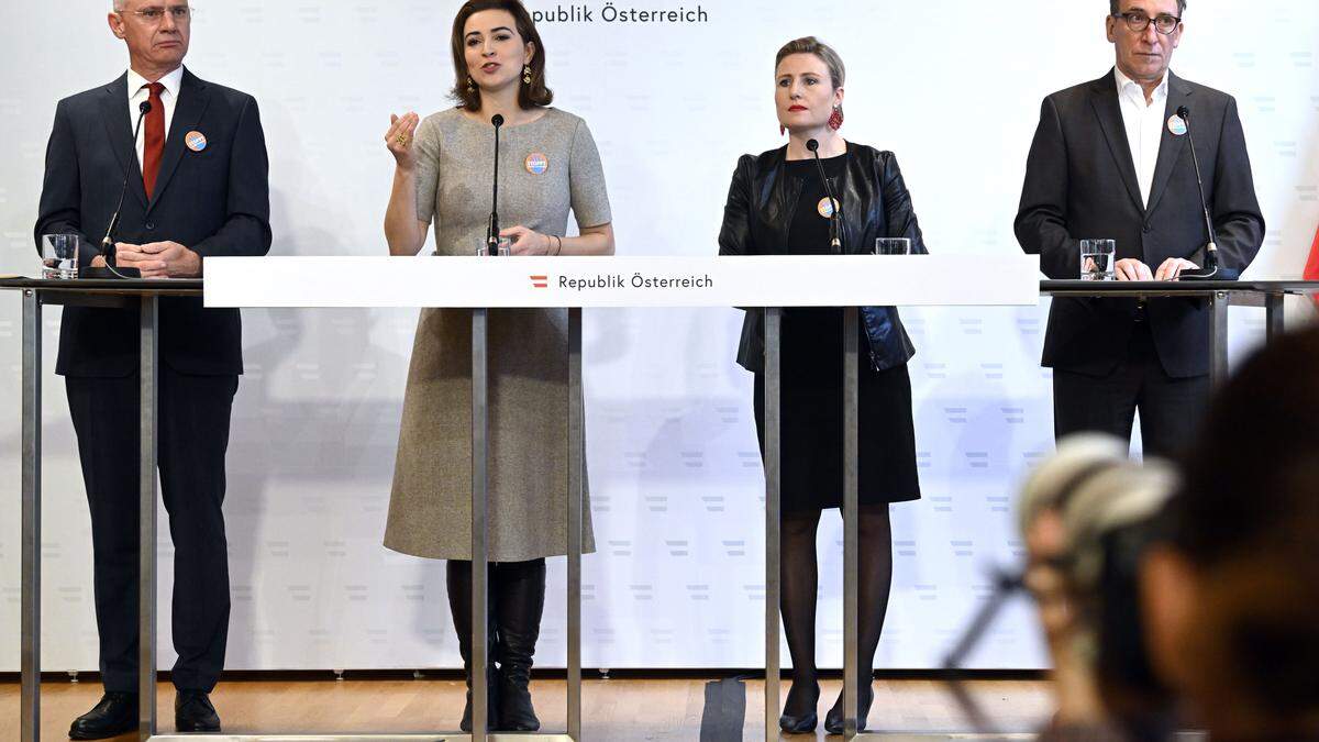 Gerhard Karner, Alma Zadić, Susanne Raab und Johannes Rauch – vier Minister, ein Thema