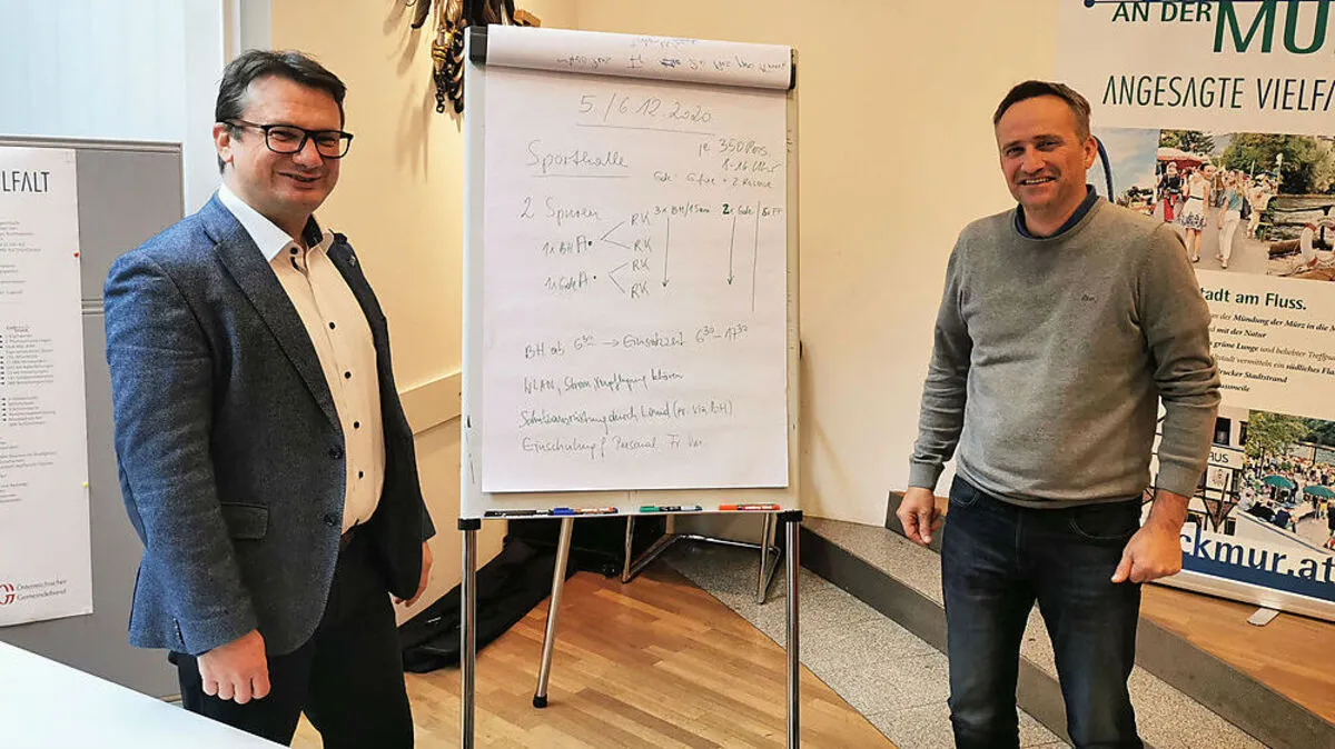 Der Brucker Stadtamtsdirektor Markus Hödl (l.) und Einsatzleiter Gernot Schwimmer sind für die Tests gerüstet