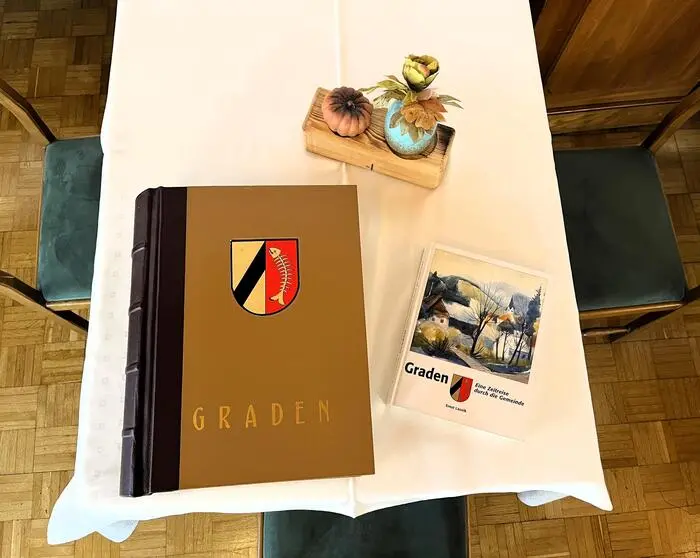 Die Ortschronik Graden wurde vor 20 Jahren veröffentlicht. Mit den übrigen Fotos gestaltete Irene Zwanzger ein großes Buch (links).