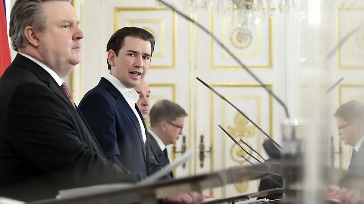 Leere Kilometer: der Coronagipfel am Montag im Kanzleramt mit Ludwig, Kurz, Schützenhöfer, Anschober LANDESHAUPTLEUTEN - LUDWIG/KURZ/SCH�TZENH�FER/ANSCHOBER