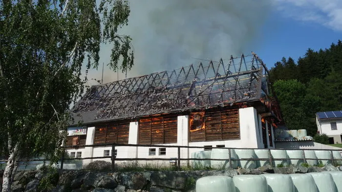 Bei einem Wirtschaftsgebäudebrand wurde am Montag der Stall von den Flammen total zerstört. 33 Tiere konnten aus dem brennenden Stall gerettet werden.