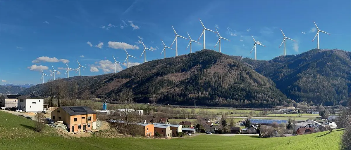 Die Sicht auf den potentiellen Windpark von Kammern aus (Montage)