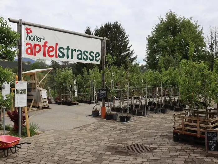 Auf dem Gelände gibt es „Höflers Apfelstraße“, wo sich verschiedenste Obstbäume aneinanderreihen