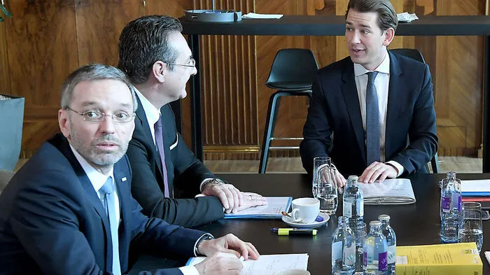 Kickl, Strache, Kurz beim 'Sicherheitsgipfel' der Bundesregierung Anfang März