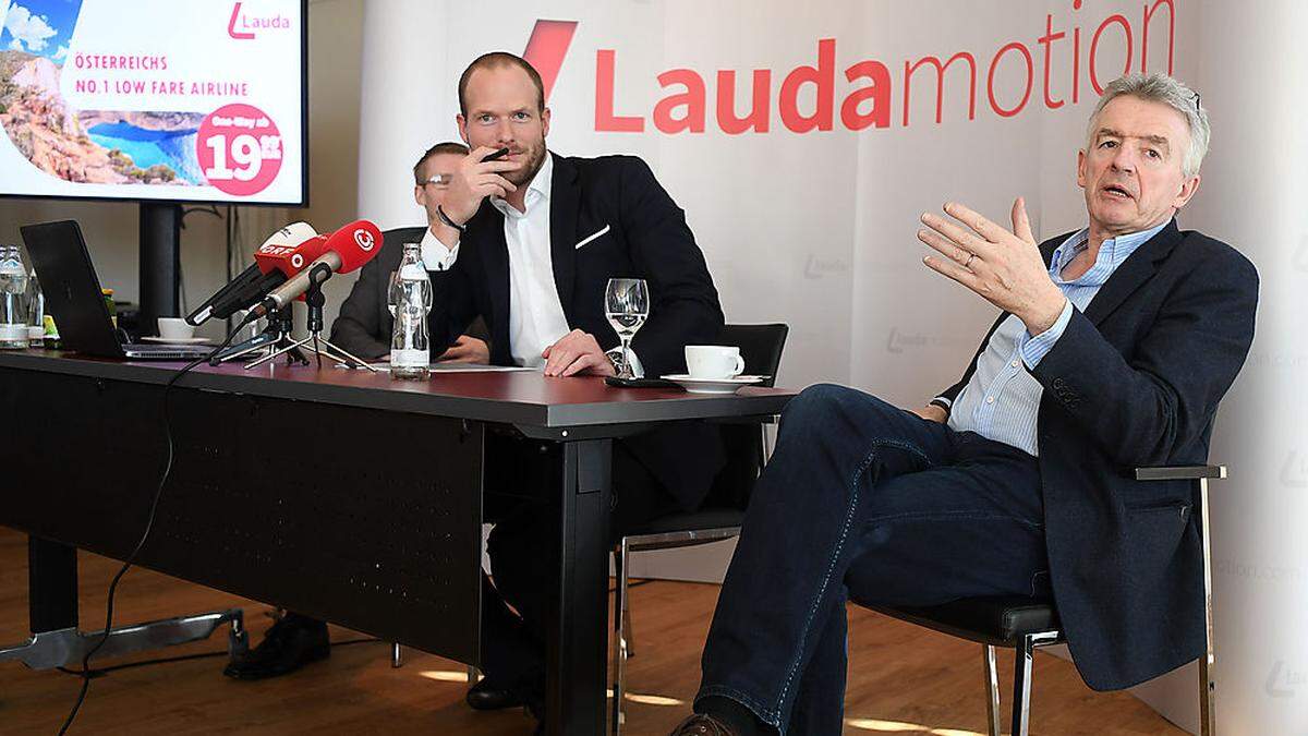 Ryanair-Chef Michael O'Leary (rechts) und Laudamotion-Geschäftsführer Andreas Gruber