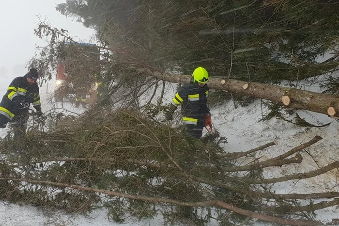 Zum Großteil wurden Fahrzeugbergungen durchgeführt, aber auch zahlreiche Straßen mussten von umgestürzten Bäumen freigeräumt werden. Hier ist die FF Gimplach im Einsatz.