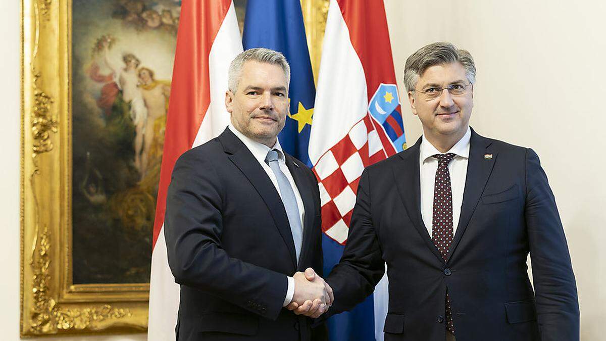 Bundeskanzler Karl Nehammer (ÖVP) und der kroatische Premierminister Andrej Plenkovic