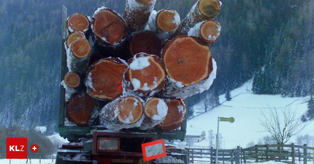 Glatteis-Holztransporter-rutschte-von-Stra-e-ab-und-landete-im-Bach