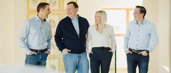 Das Führungsteam von Fritz Jeitler Futtermittel: Johannes Höller, Fritz Jeitler, Katharina Jeitler, Thomas Mandl (v. l.)
