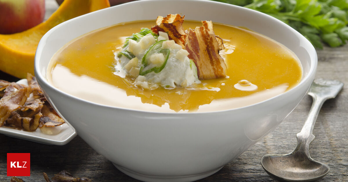 Rezepttipp: Kürbiscremesuppe mit Süßkartoffel und Speck-Chips Rezepttipp: Kürbiscremesuppe mit Süßkartoffel und Speck-Chips