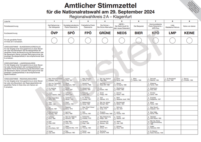 Der amtliche Stimmzettel