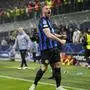 Inter Milan's Marko Arnautovic celebrates after scoring his side's opening goal during the Champions League, round of 16, first leg soccer match between Inter Milan and Atletico Madrid, at the San Siro stadium in Milan, Italy, Tuesday, Feb. 20, 2024. (AP Photo/Luca Bruno)