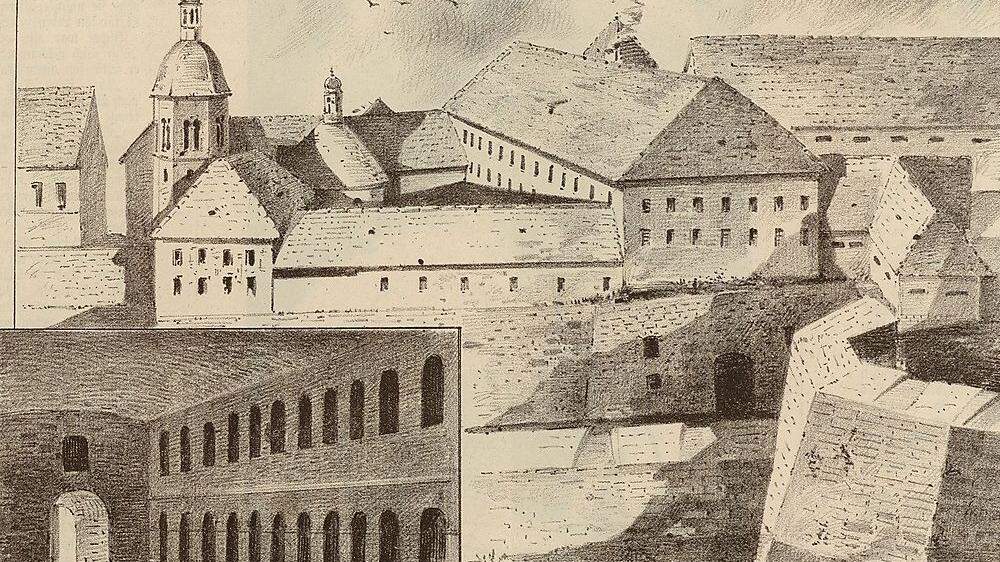 Blick auf den Gefängniskomplex am Schloßberg im 19. Jahrhundert	