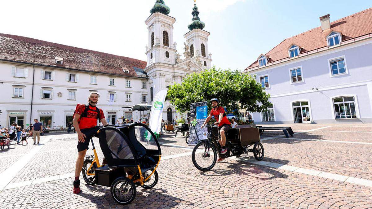 Verschiedene Lastenrad-Modelle konnten kürzlich am Mariahilferplatz ausprobiert werden