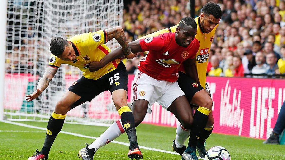 Pogba in der Watford-Zange - am Ende setzte es ein 1:3