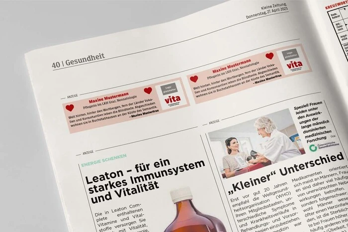 Vita-Botschaft, Format 98 x 25 mm